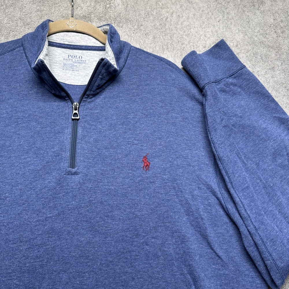 Polo Ralph Lauren 1/4 Zip‎ Performance Sweater Preppy Blue Mens XL